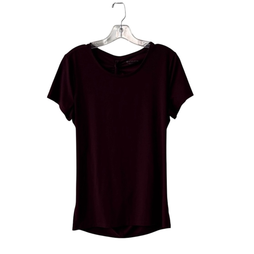 Athleta Burgundy Wine Short Sleeve Open Back Ruched Top Size Medium
